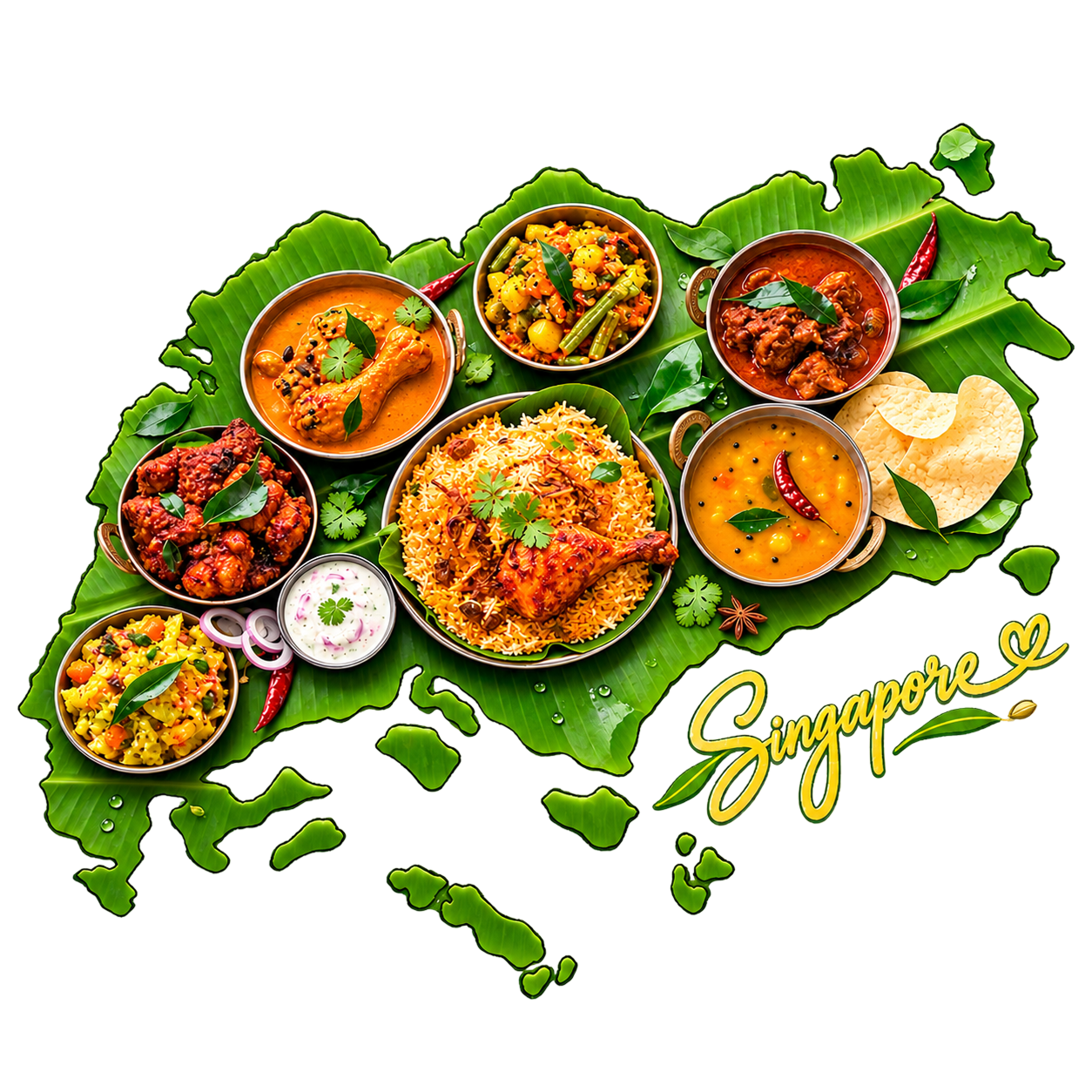 Banana leaf spread shaped like Singapore